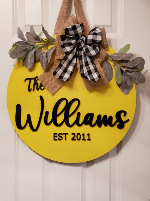 18" Personalized Wood Door Hanger - Last Name and Date - Rustiva