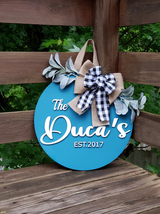 18" Personalized Wood Door Hanger - Last Name and Date - Rustiva