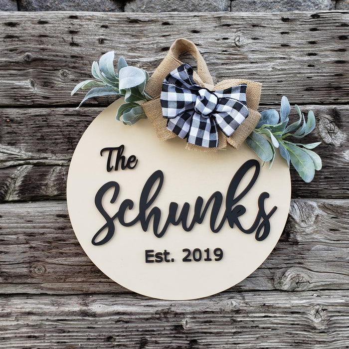 18" Personalized Wood Door Hanger - Last Name and Date - Rustiva