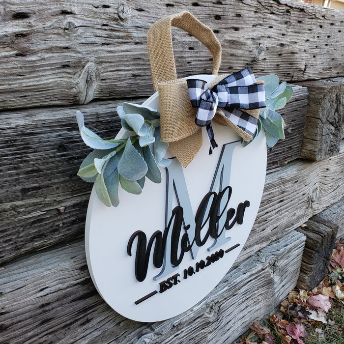 18" Personalized Wood Door Hanger - Name and Big Initial - Rustiva