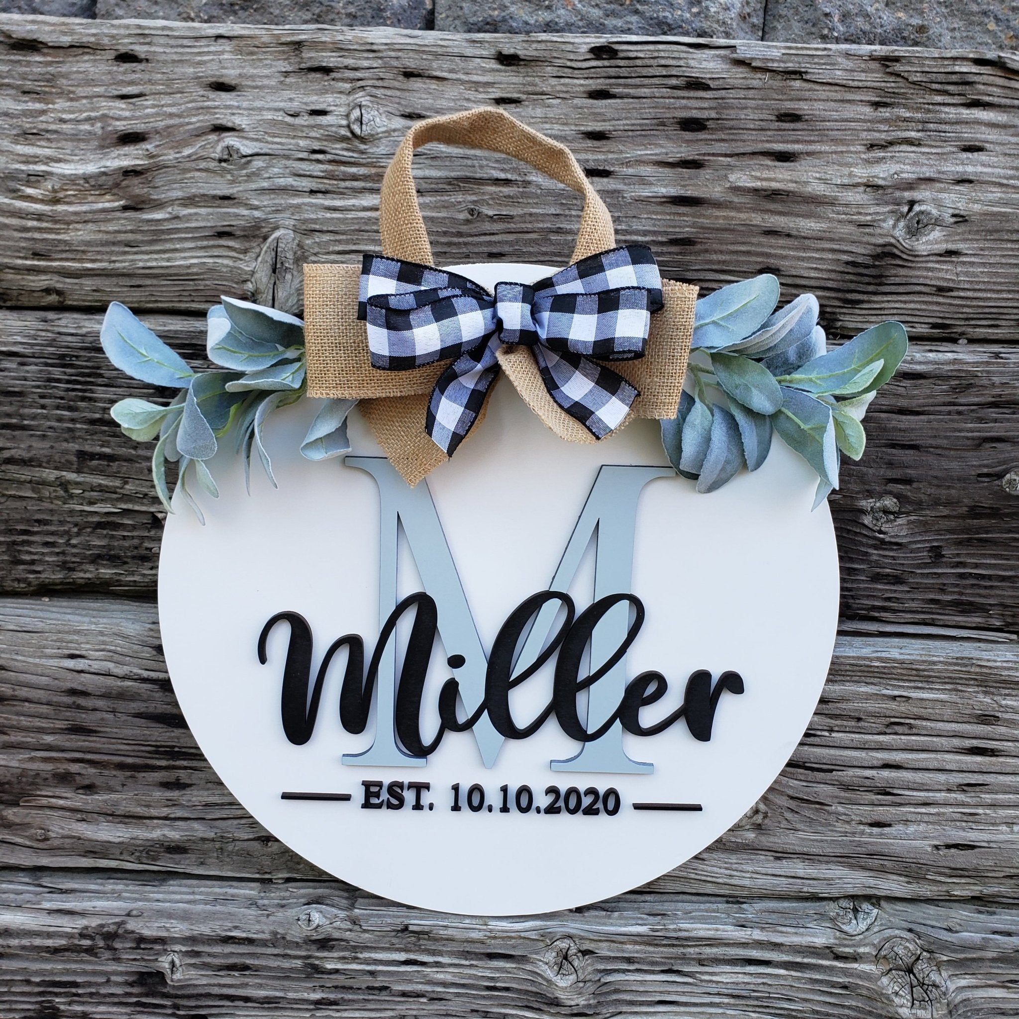 18" Personalized Wood Door Hanger - Name and Big Initial - Rustiva