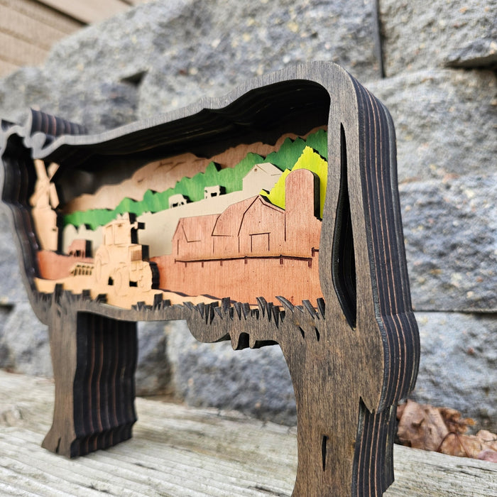 3D Farm Cow Sign Layered Art - Rustiva