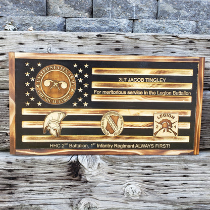 Rustic American Flag, US Carved Flag - Customized Logo, symbol - Chemical Corps U.S Army - Semper-KIK